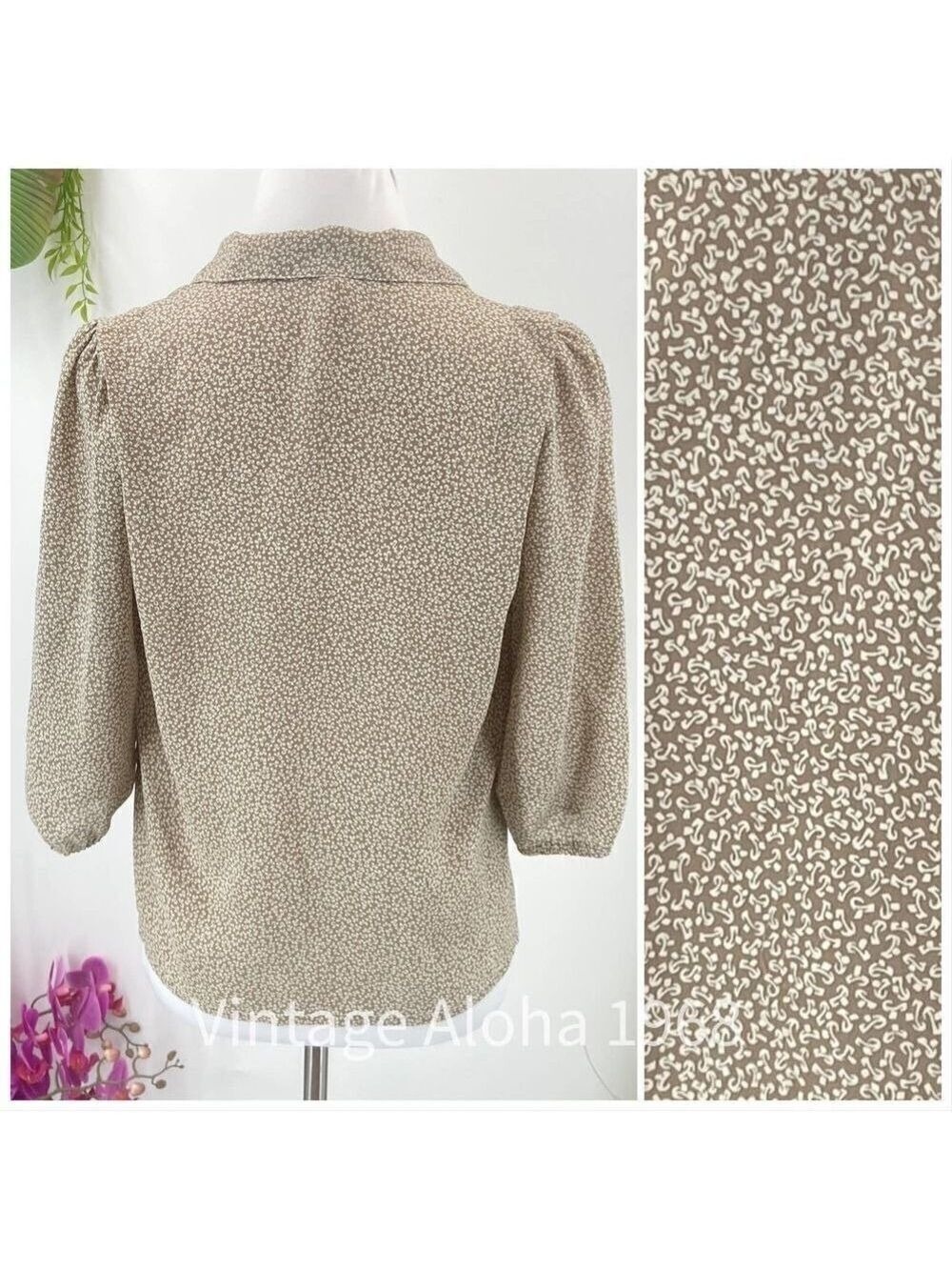 Vintage Liberty House Blouse 1980's Tan & White Floral